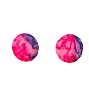 Vintage Round Circle Pink Purple Fabric Earrings Tie Dye 1980 80s 90s Retro